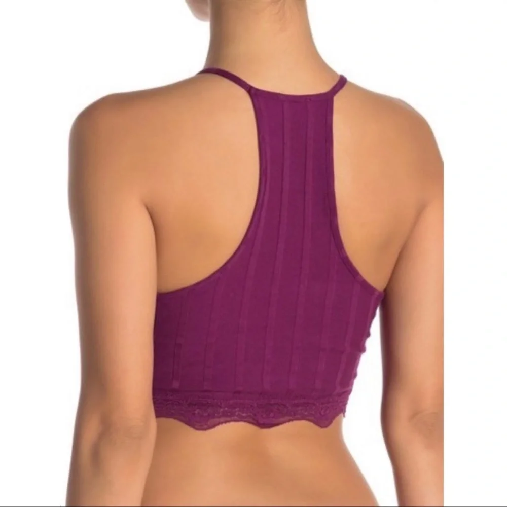 Free People All Your Love Crop Halter Top Ribbed Bralette Purple Size Medium